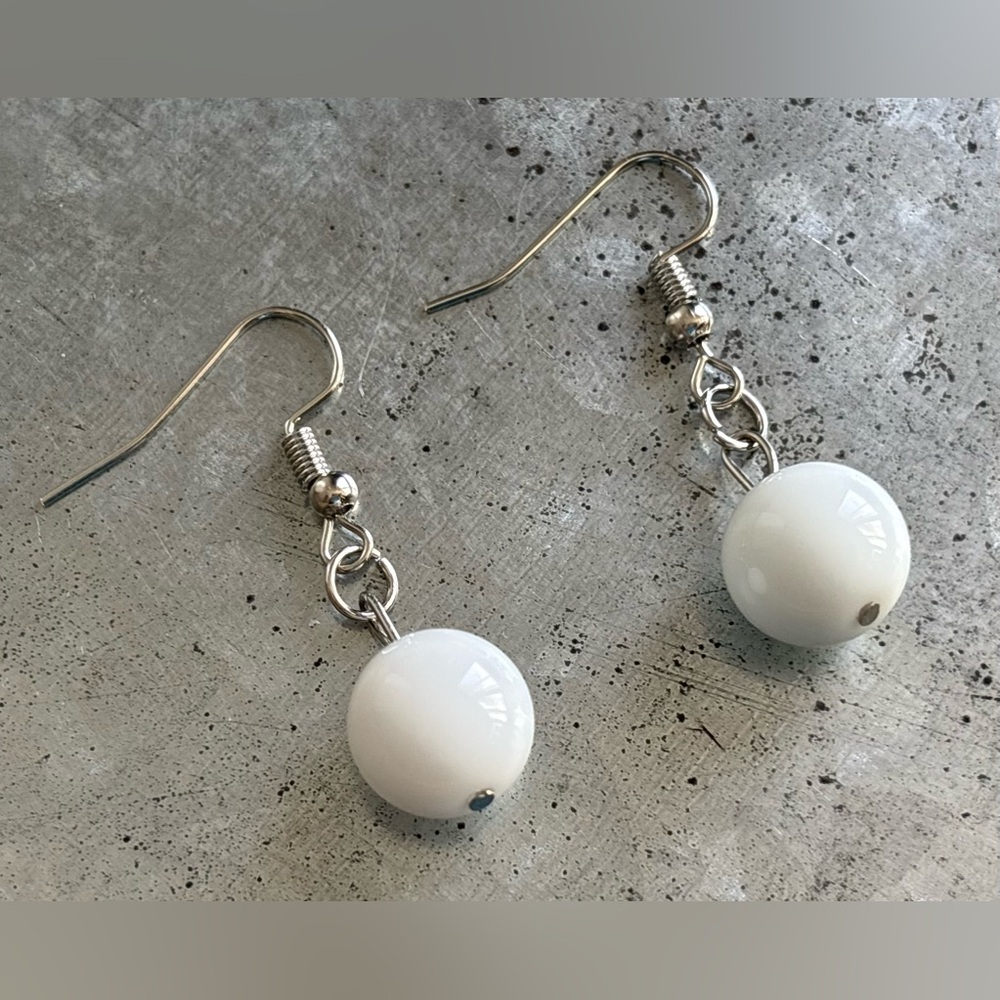 Elegant White Glass Beaded Dangle Earrings